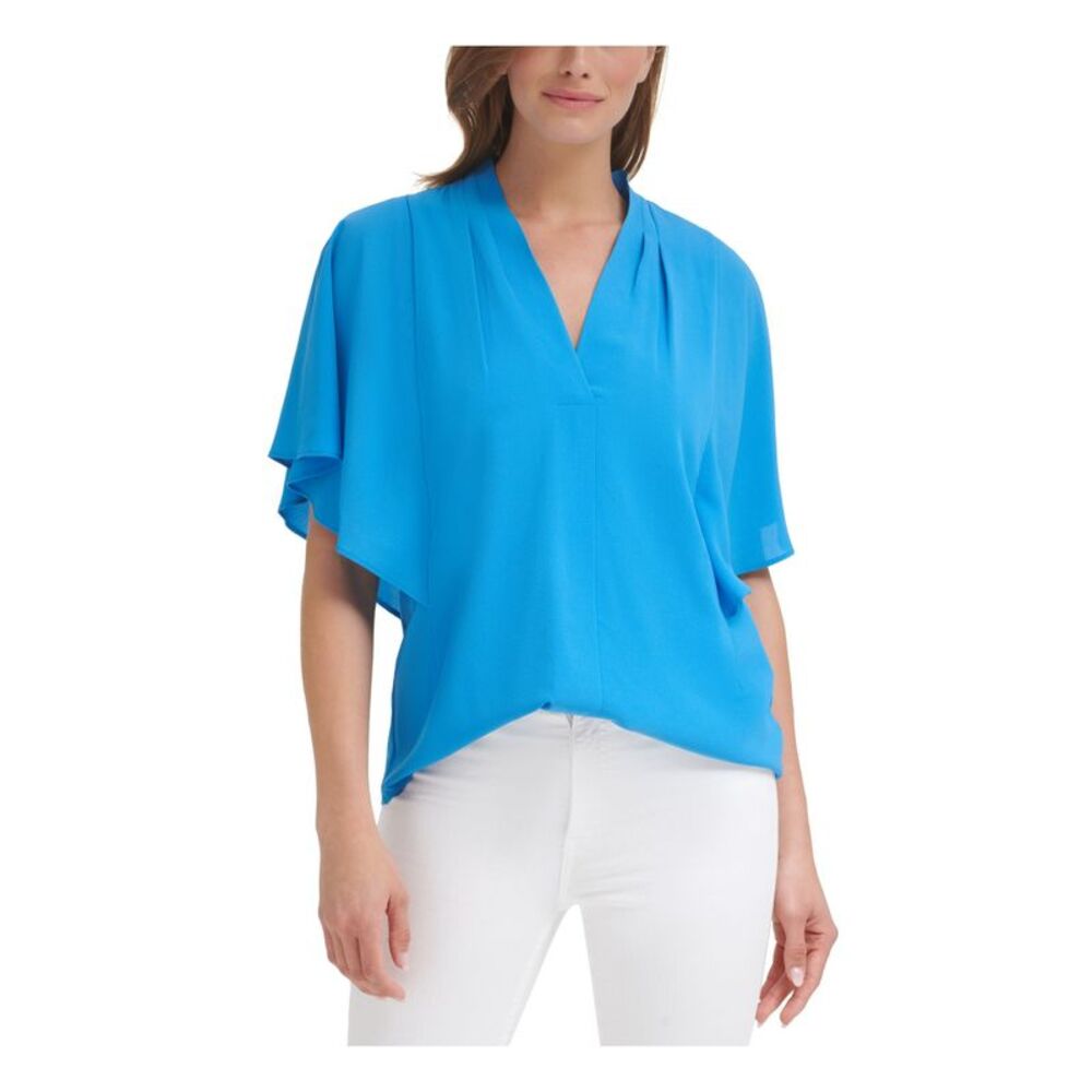 CALVIN KLEIN Womens Stretch Draped V-neck Flutter Sleeve Wear To Work Top